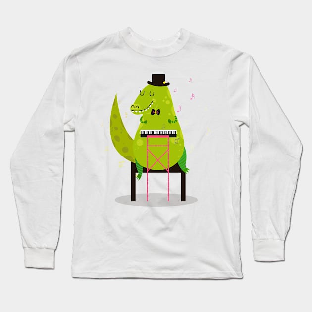 Pianist dinosaur Long Sleeve T-Shirt by Mjdaluz